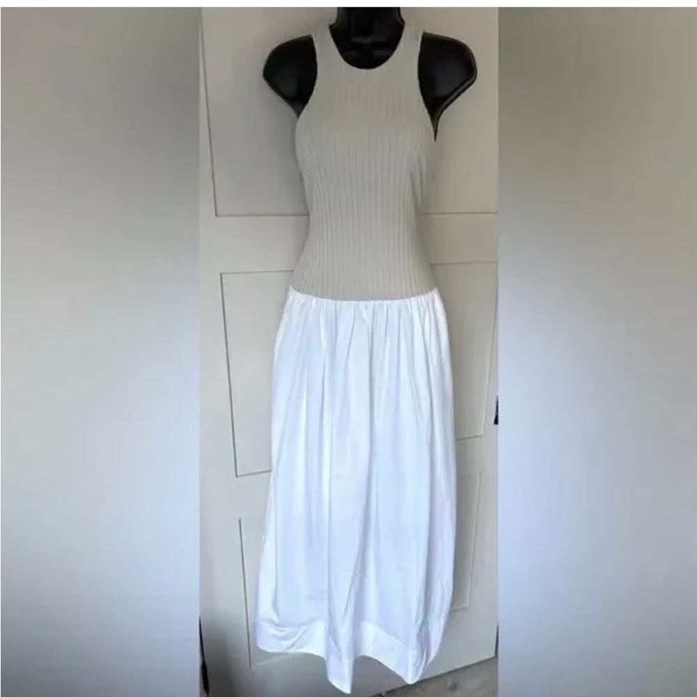 Banana Republic Ribbed Tank Dropped Maxi Dress Tan/White